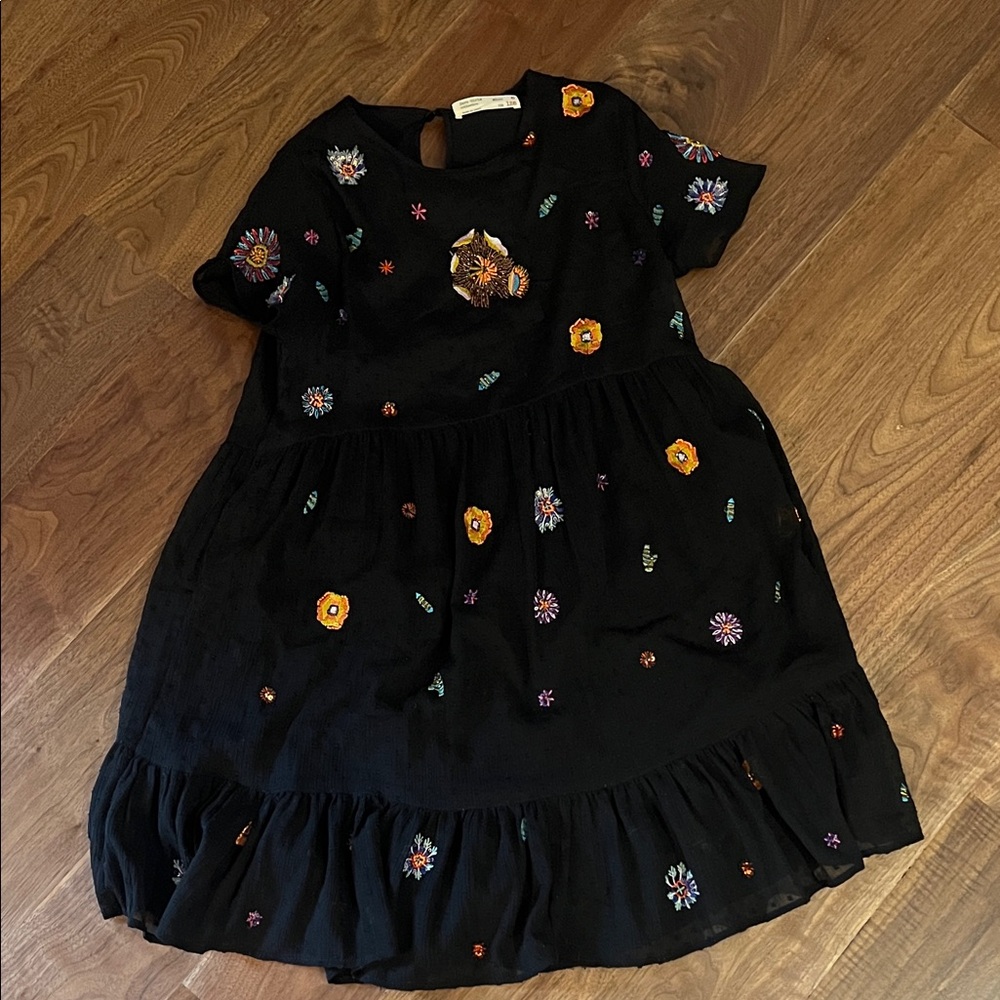 Zara Black Dress with Multicolor Floral Design